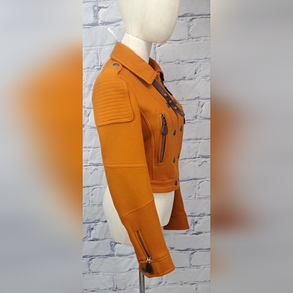 NWT Burberry Womens Jacket Cropped Moto Orange Zip Cuff Wool Cashmere 950$ 2 US - Picture 11 of 16